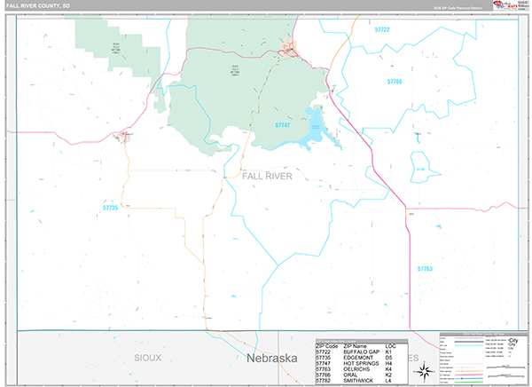 Fall River County, SD Carrier Route Wall Map